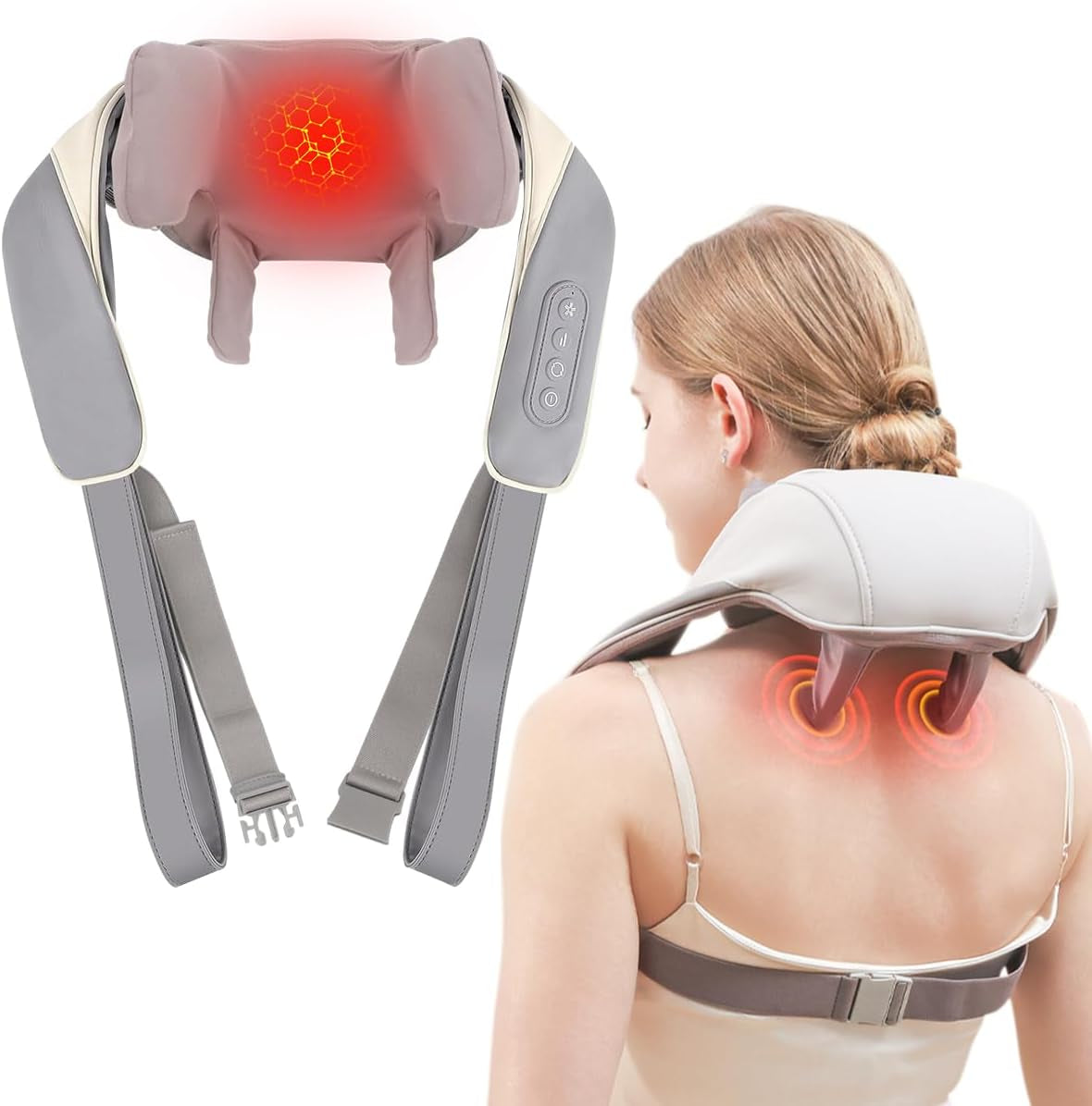Revolutionary Wireless Neck Massager with Soothing Heat - Ultimate Portable Relief for Neck, Shoulders, and Back - Perfect Gift for Home, Office, or Travel (Apricot)