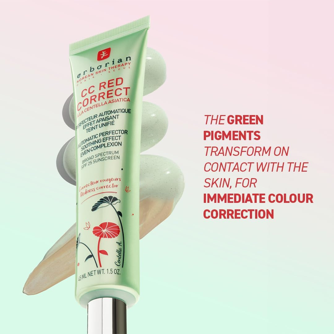 CC Red Correct with Centella Asiatica - Imperfection-Covering Complexion Perfector and Corrector - Cosmetic Care with Color Correction for Face with SPF 25