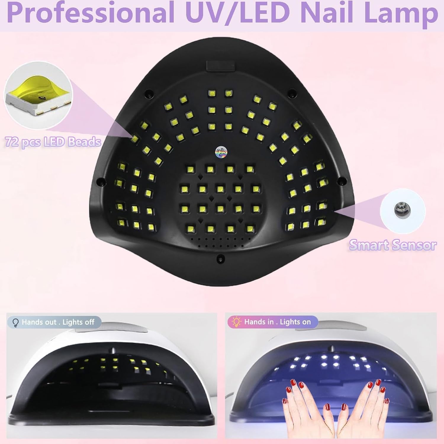 Powerful 320W UV LED Nail Lamp - Fast Drying, 72 LED Beads, Touch Screen, 4 Timer Settings & Auto Sensor for Perfect Nails!
