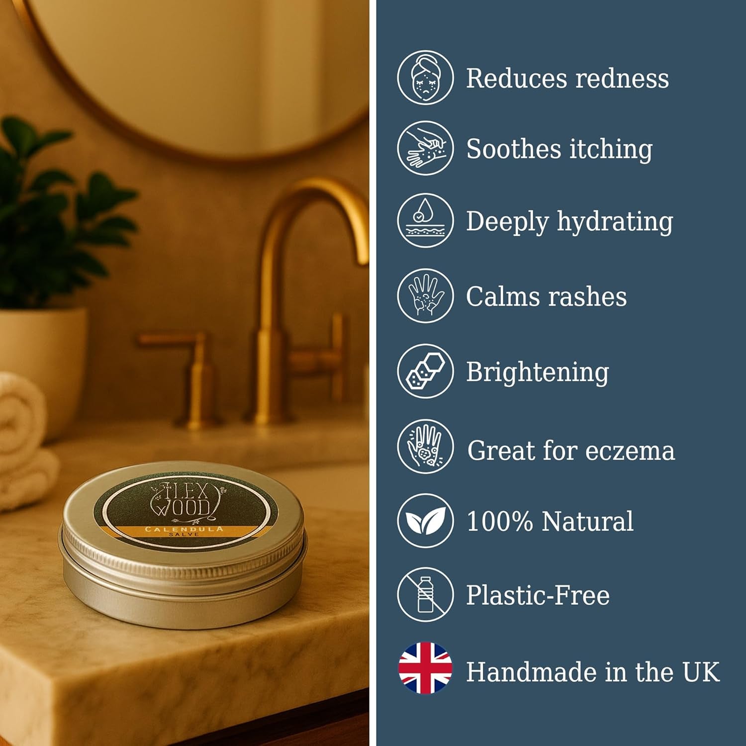 Ilex Wood Calendula Salve - All-Natural Soothing Balm for Rashes, Itching & Eczema - 100ml Cruelty-Free & Plastic-Free Hand Cream for Everyone