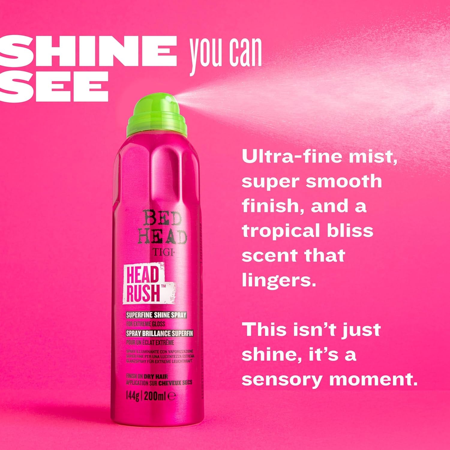 Achieve Glossy, Frizz-Free Hair with Bed Head by  Headrush Shine Spray – Lightweight Finishing Spray for All Hair Types