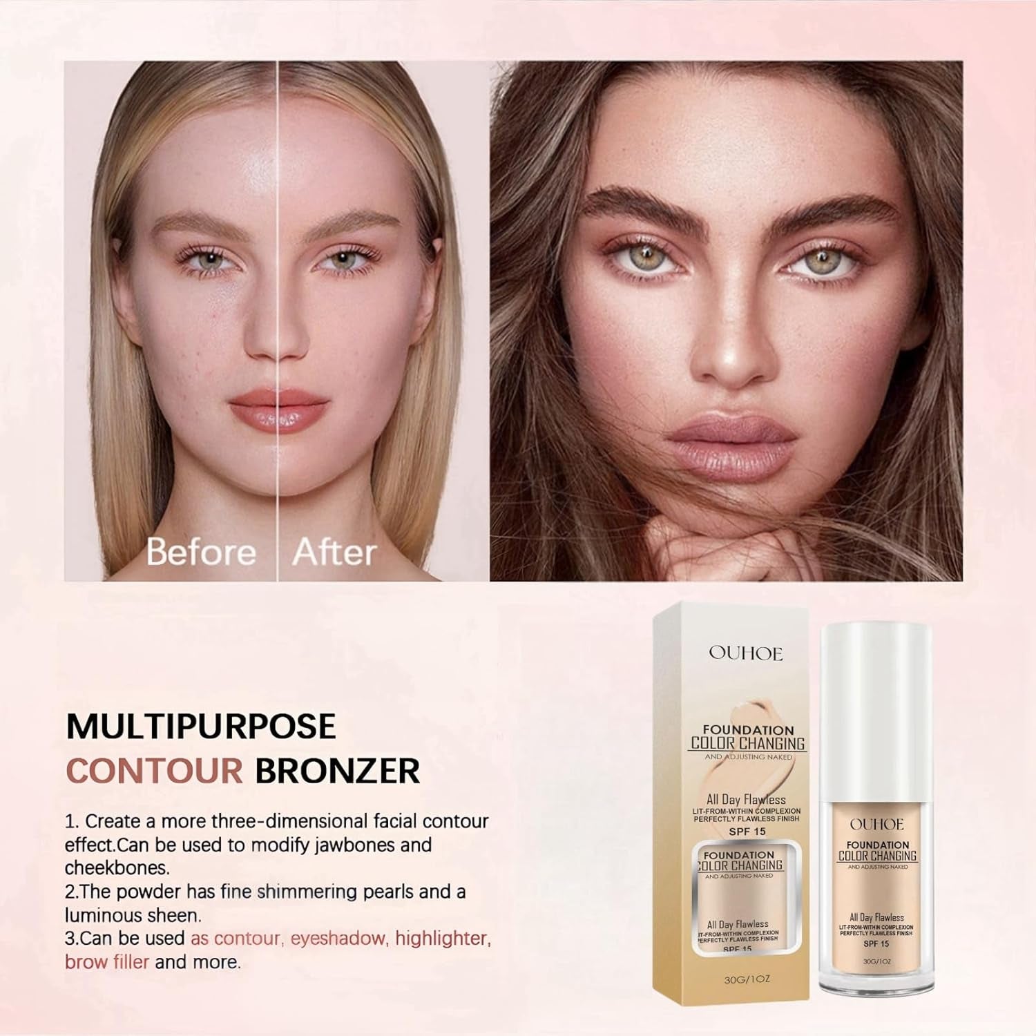 Transformative Colour Changing Foundation for Mature Skin - Full Coverage Liquid & Cream Makeup in Light