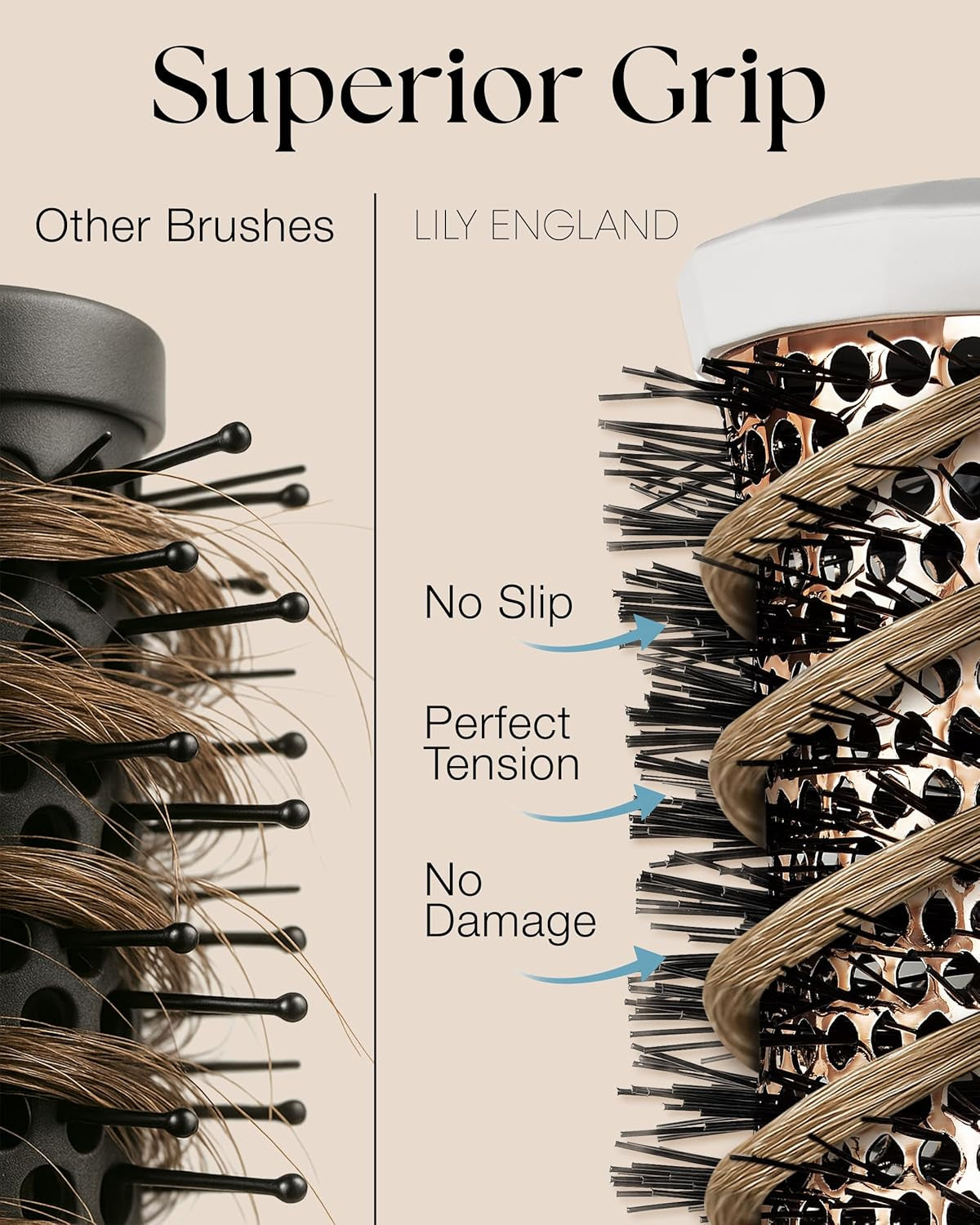 Professional Round Hair Brush Set - 4 Piece Blow Dry Kit with 3 Round Brushes & Styling Comb - Perfect Beauty Gift for Women