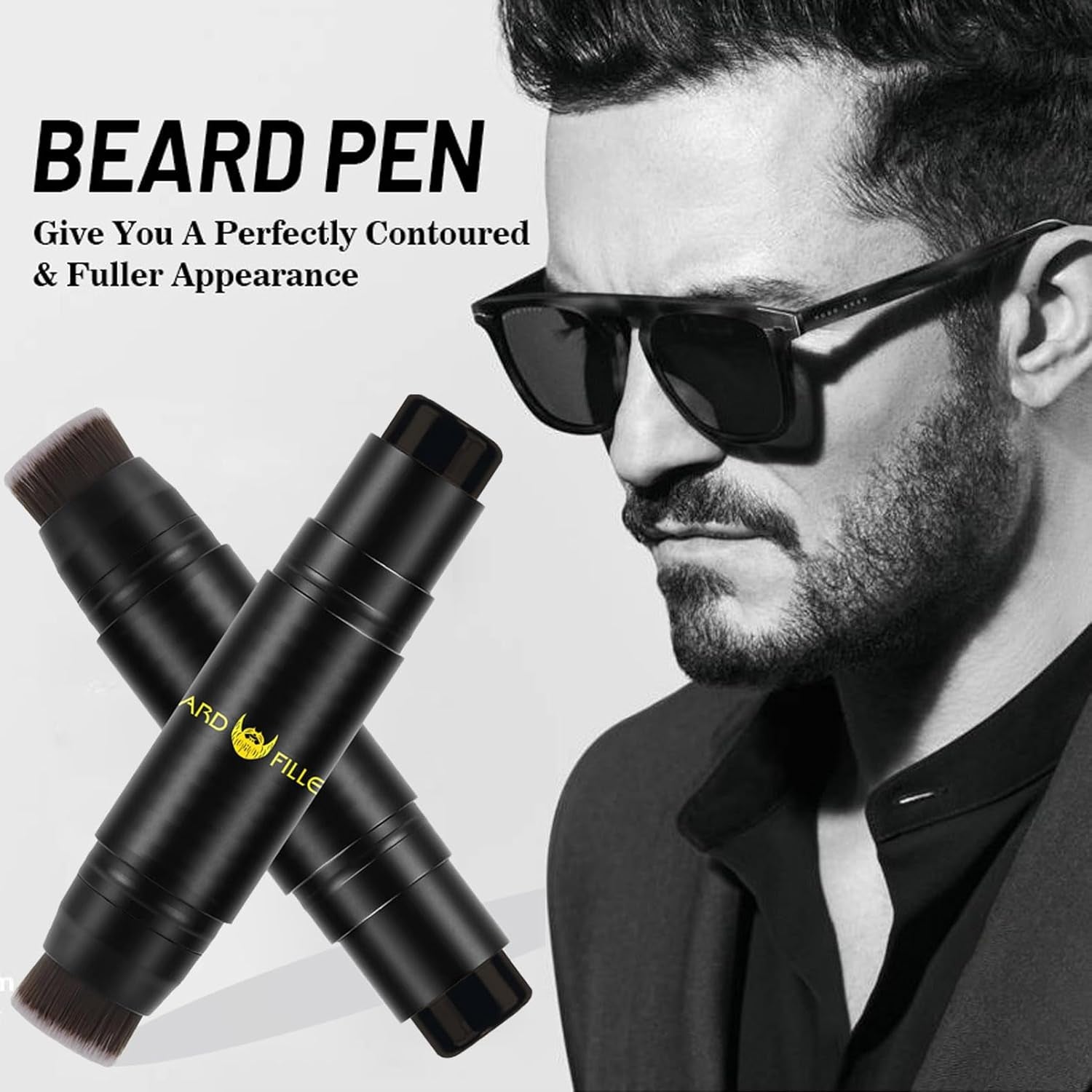 Black Beard Brush for Men - Waterproof Colouring Pencil for Natural Mustache Coverage and Styling - Long-Lasting Definition and Thickness Enhancer
