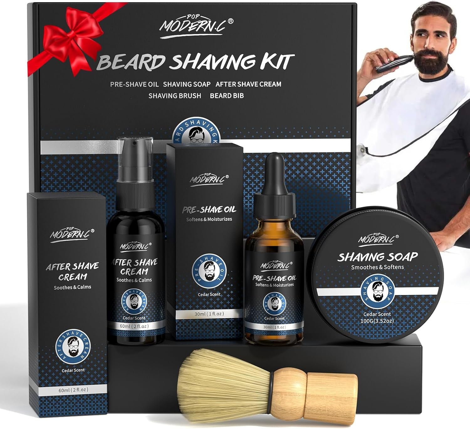 Ultimate 5-Piece Men's Shaving Kit - Perfect Gift Set with Shaving Soap, Beard Bib, Pre & After Shave Essentials, Ideal for Christmas, Birthdays, and Father's Day!