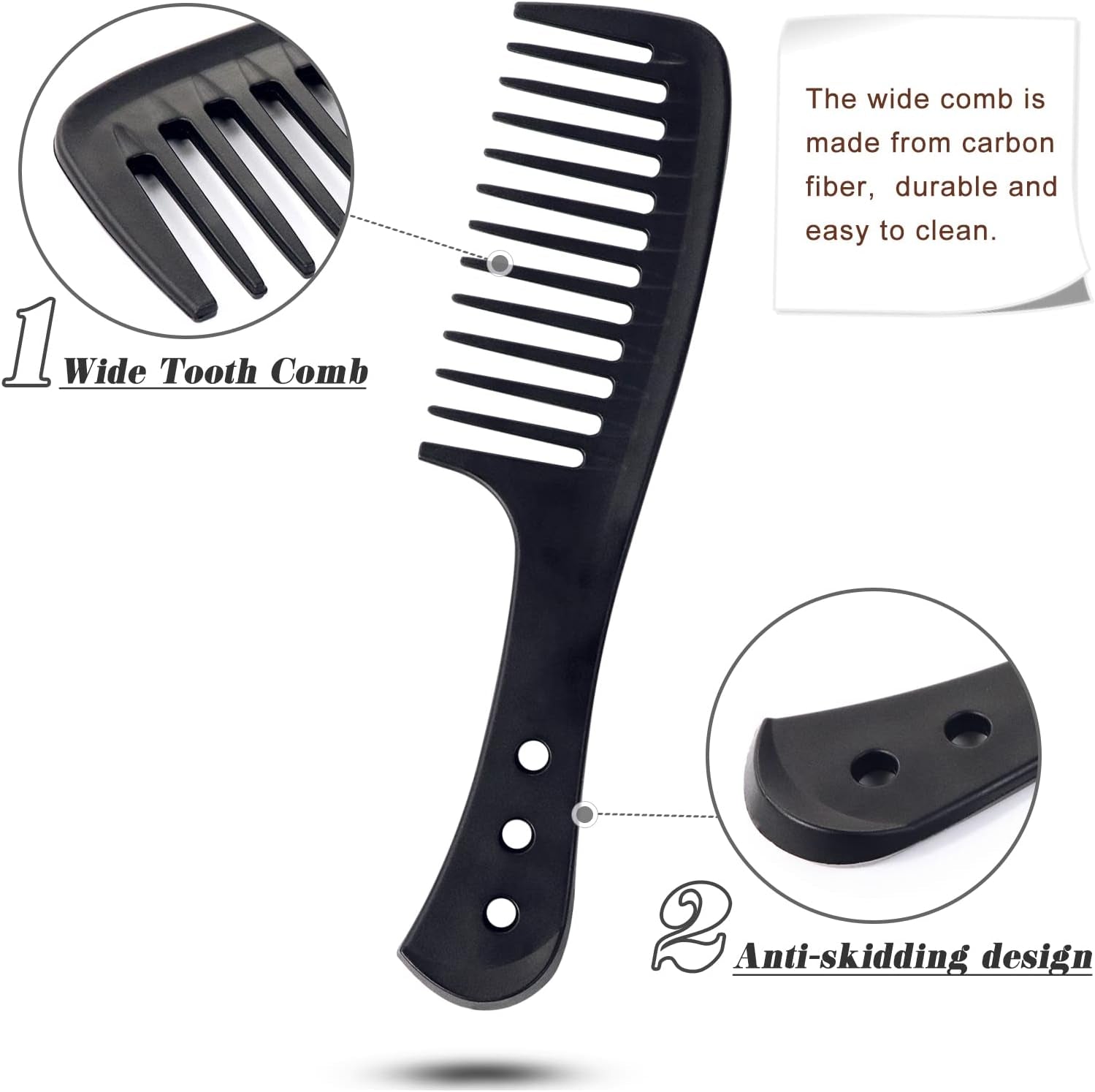 3-Piece Wide Tooth Carbon Fiber Comb Set – Heat Resistant & Anti-Static for All Hair Types