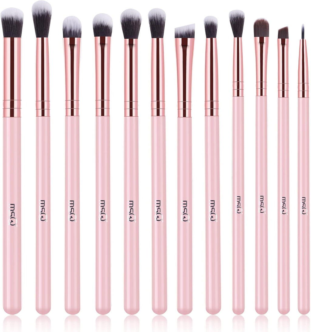 Professional 12-Piece Pink Eyeshadow Brush Set for Flawless Eye Makeup - Perfect for Concealer, Eyeliner, Eyelash, Eyebrow, Blending, and Contouring