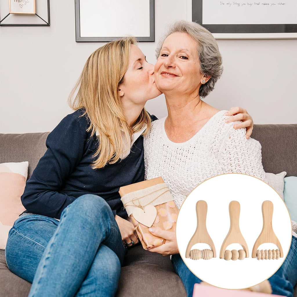 3Pcs Wooden Hand Massage Roller, Muscle Roller Stick, Manual Wood Therapy Massage Tools Massager Roller, for Relaxes Thigh, Leg, Hands Full Body Muscle Men Women