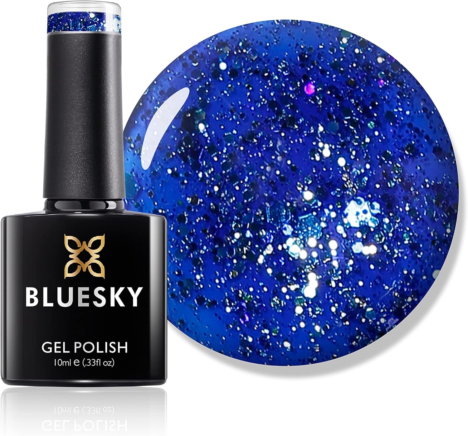 Deep Royal Blue Gel Nail Polish - Glitter Finish, Long Lasting & Chip Resistant, 10ml (UV LED Lamp Required)