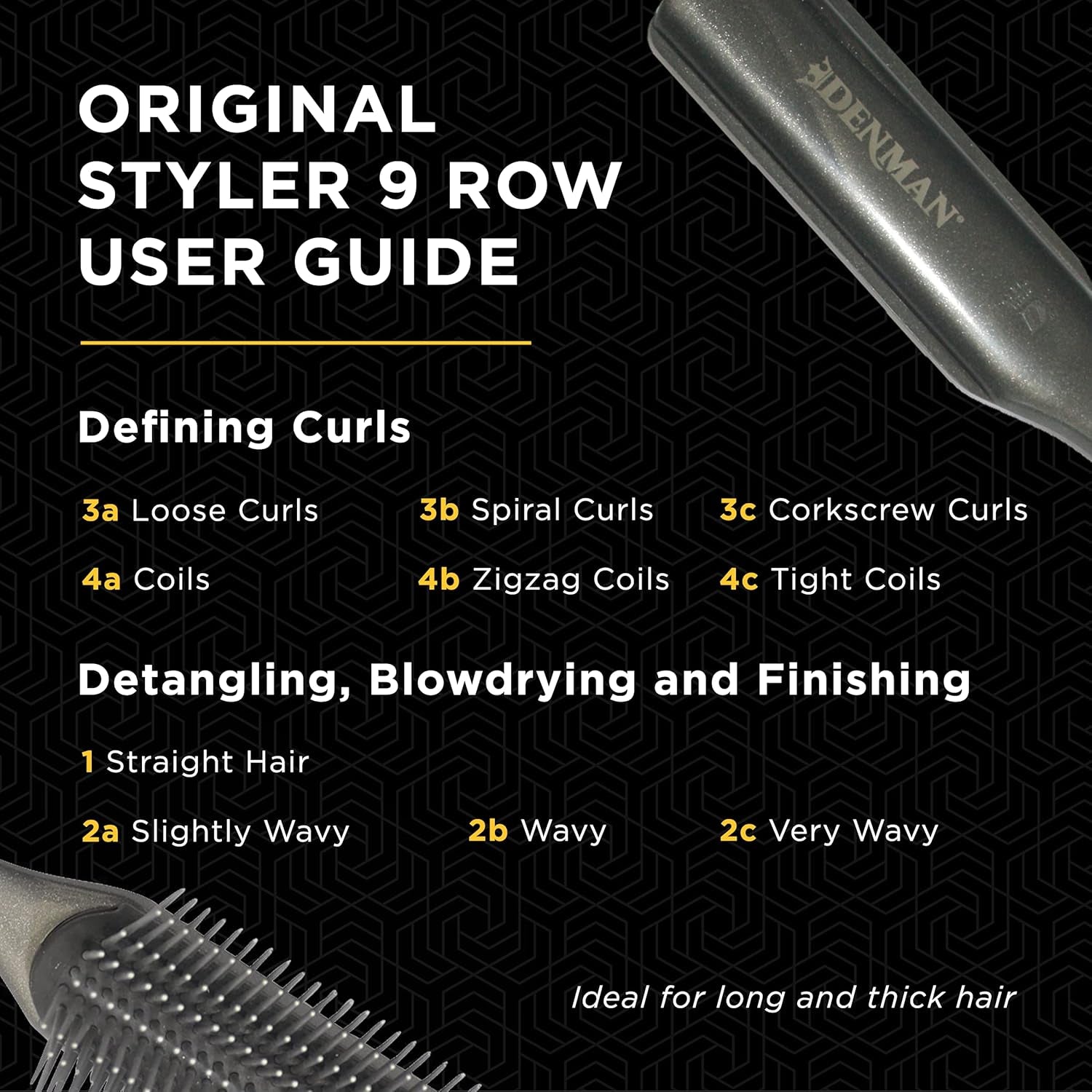 D4 Silver Curly Hair Brush - 9 Row Styling Brush for Smoothing, Defining Curls & Long Hair for All Genders