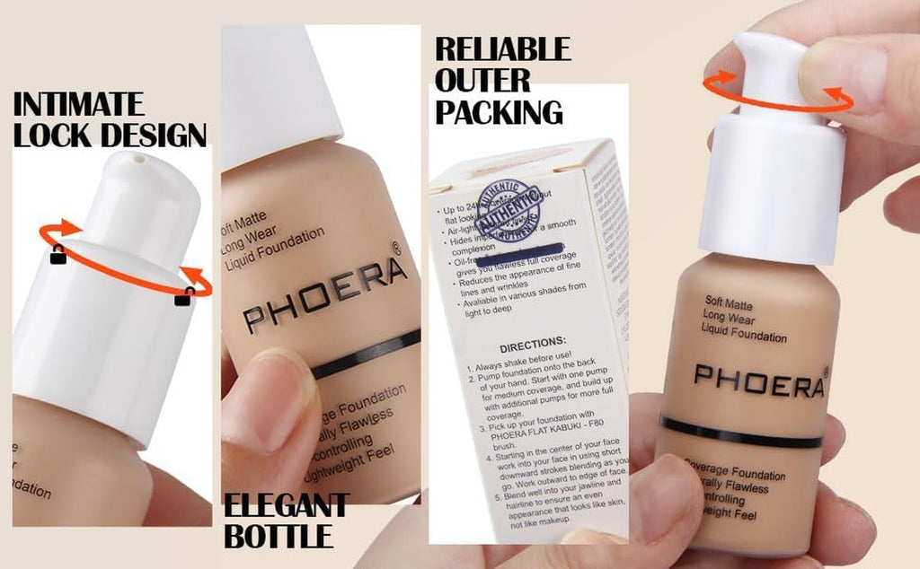 ® Phoera Foundation - Full Coverage Soft Matte Liquid Foundation & Concealer, 24HR Waterproof, Oil Control, Blendable 30ml (102 Nude)