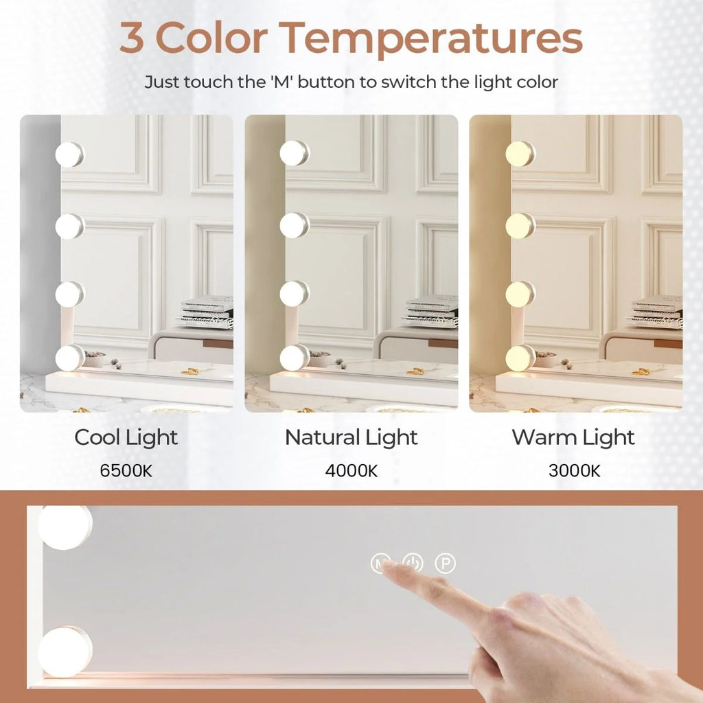 Hollywood Vanity Mirror with with 3 Color Lighting Modes for Tabletop
