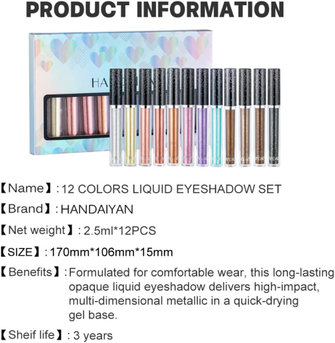Vibrant 12-Color Liquid Eyeshadow Set - Waterproof, Long-Lasting, Glittery & Metallic for Stunning Smokey Eyes