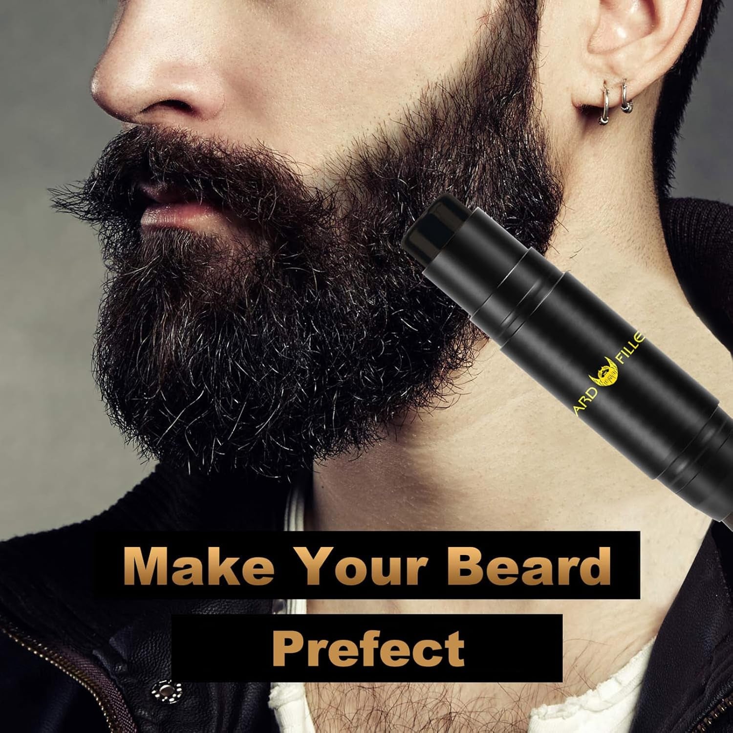 Black Beard Brush for Men - Waterproof Colouring Pencil for Natural Mustache Coverage and Styling - Long-Lasting Definition and Thickness Enhancer