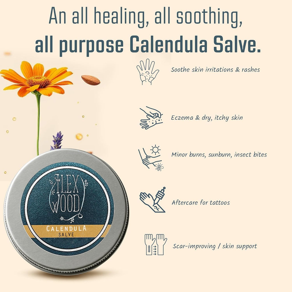 Ilex Wood Calendula Salve - All-Natural Soothing Balm for Rashes, Itching & Eczema - 100ml Cruelty-Free & Plastic-Free Hand Cream for Everyone