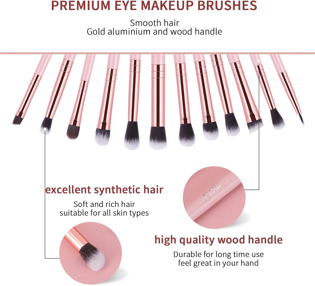 Professional 12-Piece Pink Eyeshadow Brush Set for Flawless Eye Makeup - Perfect for Concealer, Eyeliner, Eyelash, Eyebrow, Blending, and Contouring