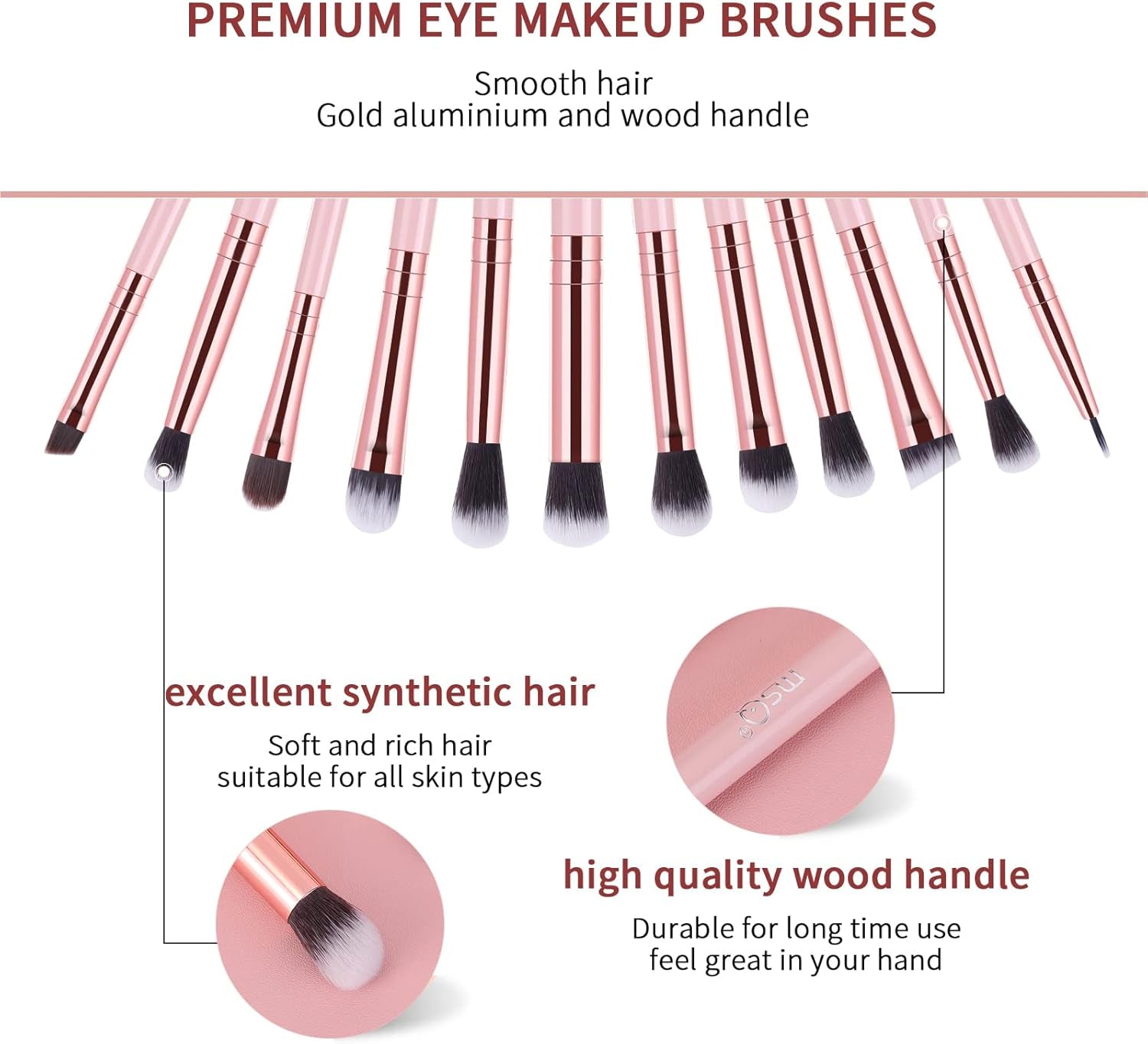 Professional 12-Piece Pink Eyeshadow Brush Set for Flawless Eye Makeup - Perfect for Concealer, Eyeliner, Eyelash, Eyebrow, Blending, and Contouring