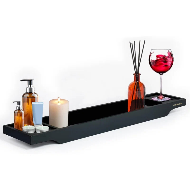 Rawdah Bamboo Bath Caddy Tray Bridge Bath Tray Wooden Bathtub Rack Organizer Storage Bath Table