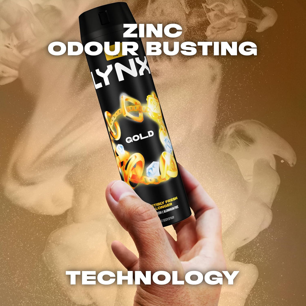 Men Gold Deodorant Body Spray - Oud Wood & Fresh Vanilla Scent, 48-Hour Odour Protection, 200ml, Pack of 6