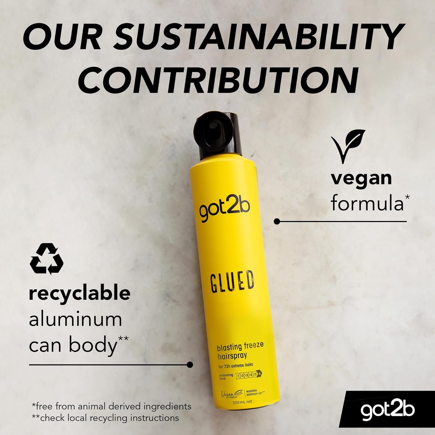 Glued Blasting Freeze Hairspray 300ml - Ultimate 72H Ultra Strong Hold for Extreme Hairstyles - Vegan Formula