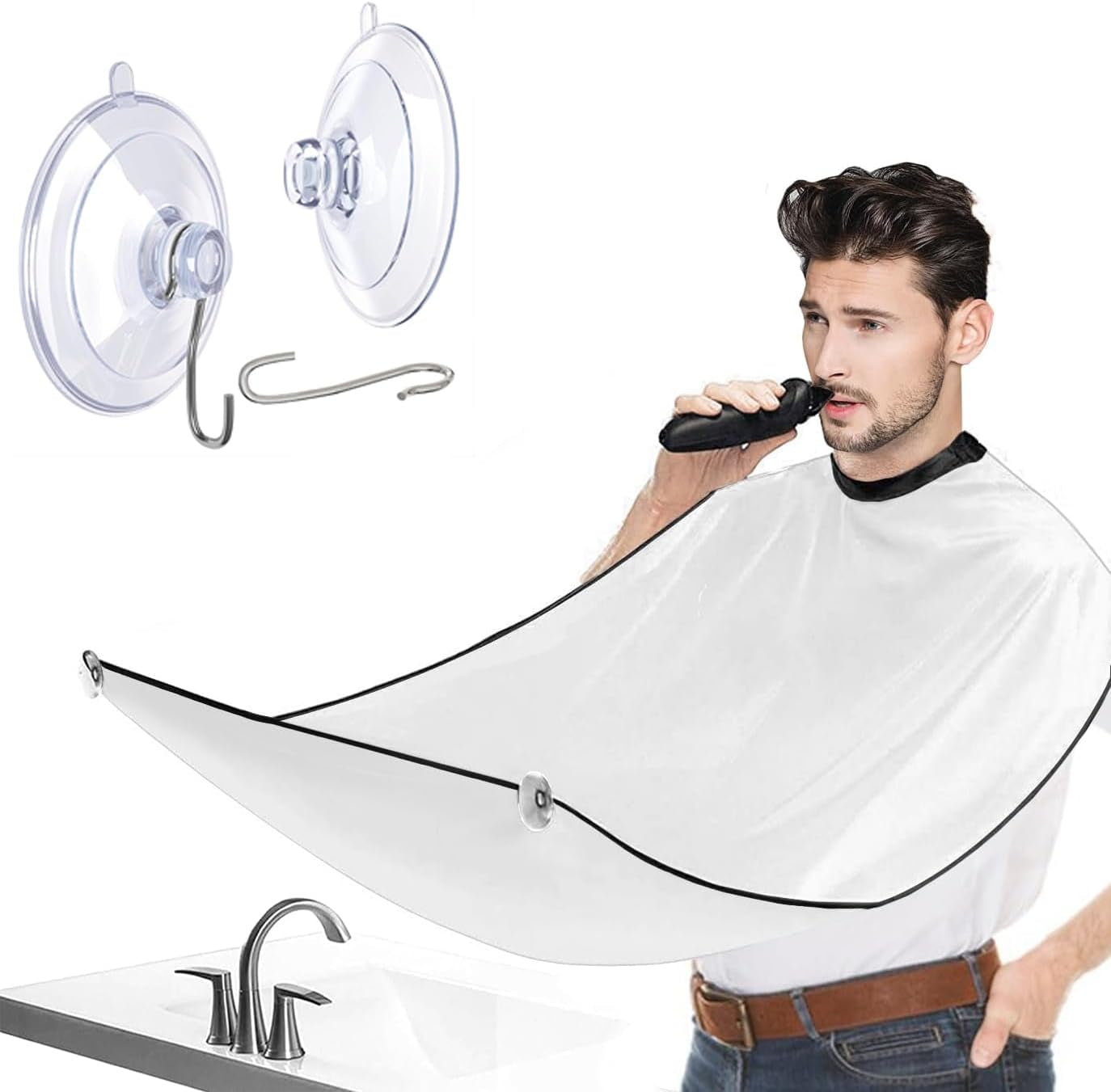 Beard Bib - Ultimate Hair Clippings Catcher & Grooming Cape with Non-Stick Cloth and Suction Cups - Perfect Gift for Men, Fathers, and Husbands