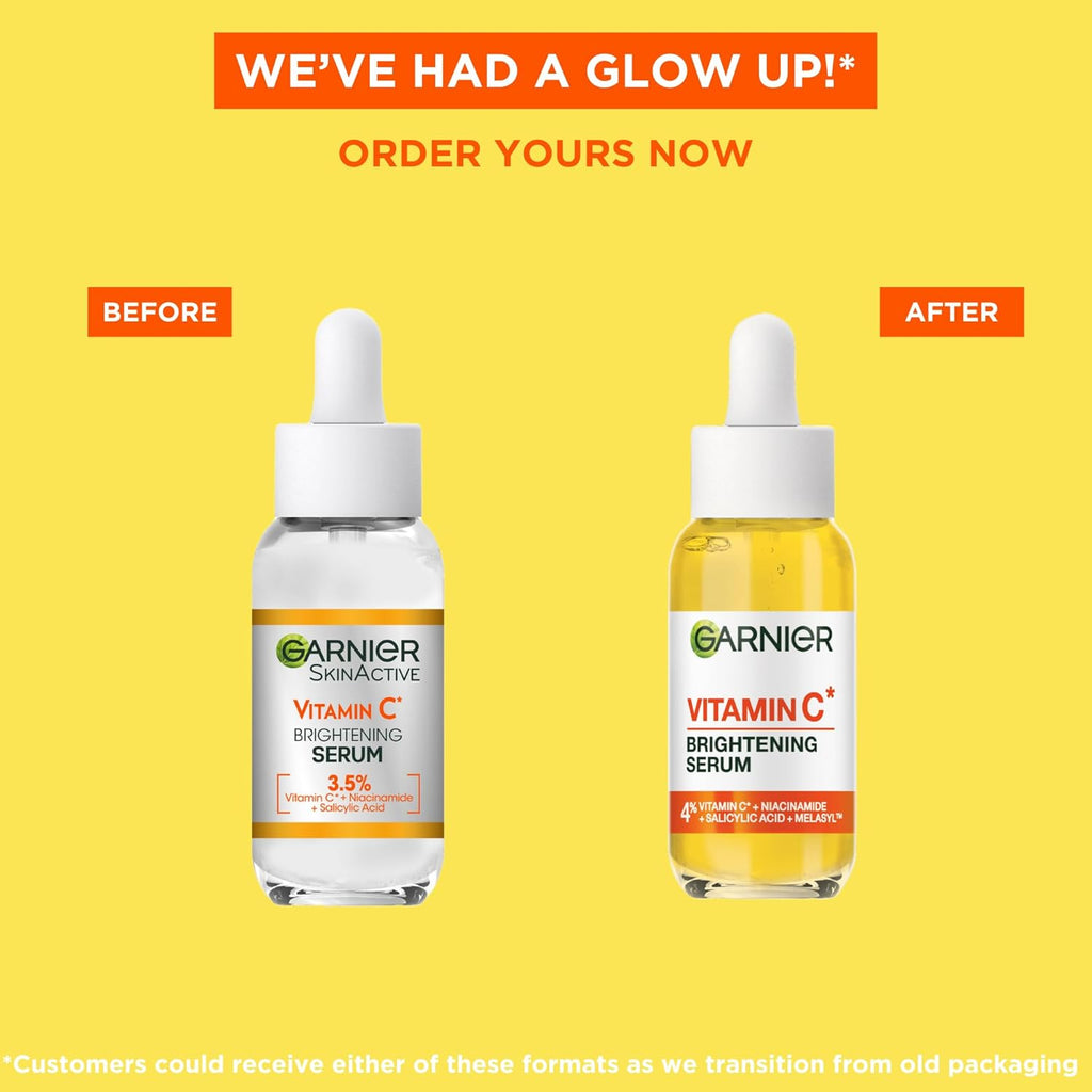 Garnier Vitamin C Brightening Serum for Face, with 4% Vitamin C, Niacinamide & Salicylic Acid, Brightens Skin, Reduces Dark Spots & Evens Skin Tone, Serum 30Ml