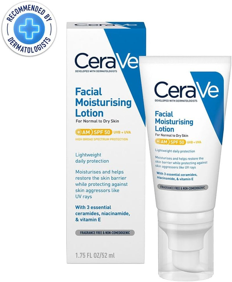 Cerave AM Facial Moisturizing Lotion for Normal to Dry Skin - 52ml with UV Protection & 3 Essential Ceramides