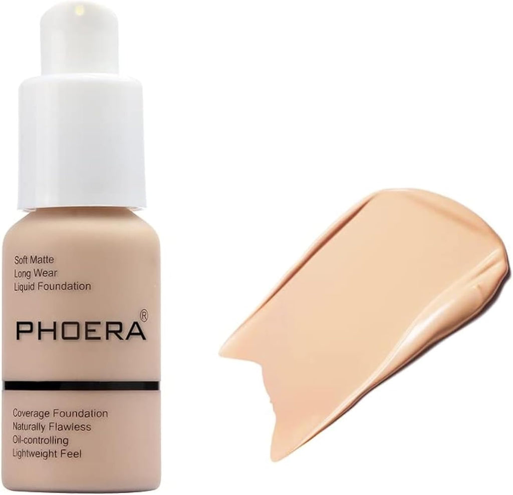 ® Phoera Foundation - Full Coverage Soft Matte Liquid Foundation & Concealer, 24HR Waterproof, Oil Control, Blendable 30ml (102 Nude)