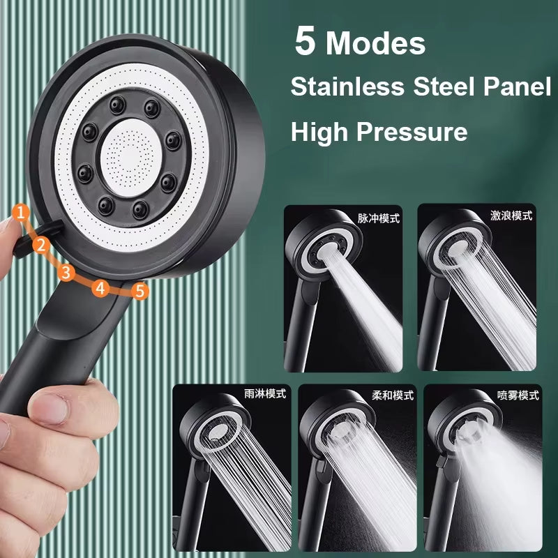 High Pressure Shower Head 5 Modes Water Saving Nozzle Powerful Pressurized Spa Massage Handheld Showerhead Bathroom Accessories