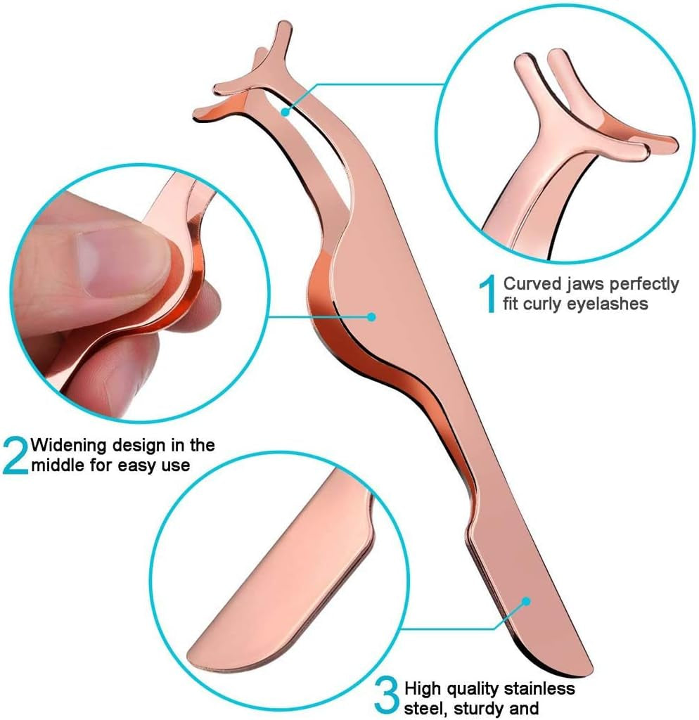 Rose Gold False Eyelashes Applicator Tool - Professional Stainless Steel Clip for Easy Lash Application & Removal