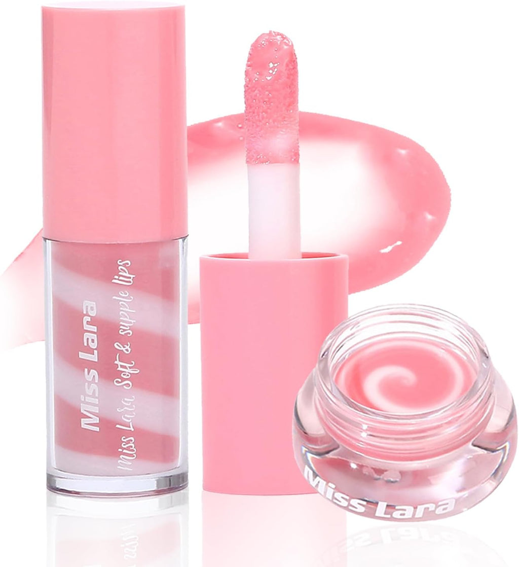 2Pcs Tinted Lip Gloss & Balm Set - Moisturizing Lip Plumper Jelly for a Dewy Finish, Long-Lasting Color #01