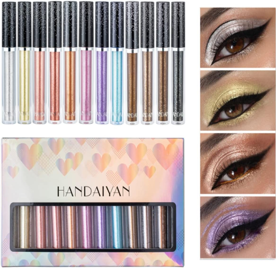 Vibrant 12-Color Liquid Eyeshadow Set - Waterproof, Long-Lasting, Glittery & Metallic for Stunning Smokey Eyes