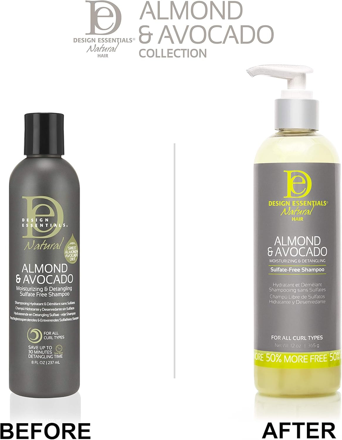 Natural Almond & Avocado Moisturizing Shampoo - Sulfate-Free Detangler, 12 oz