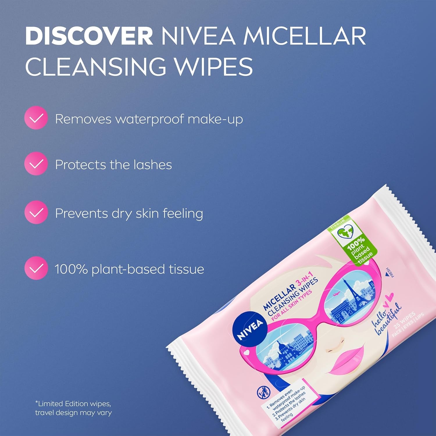 Limited Edition Biodegradable Micellar Cleansing Wipes - 25 Pcs for Effortless Waterproof Makeup Removal!