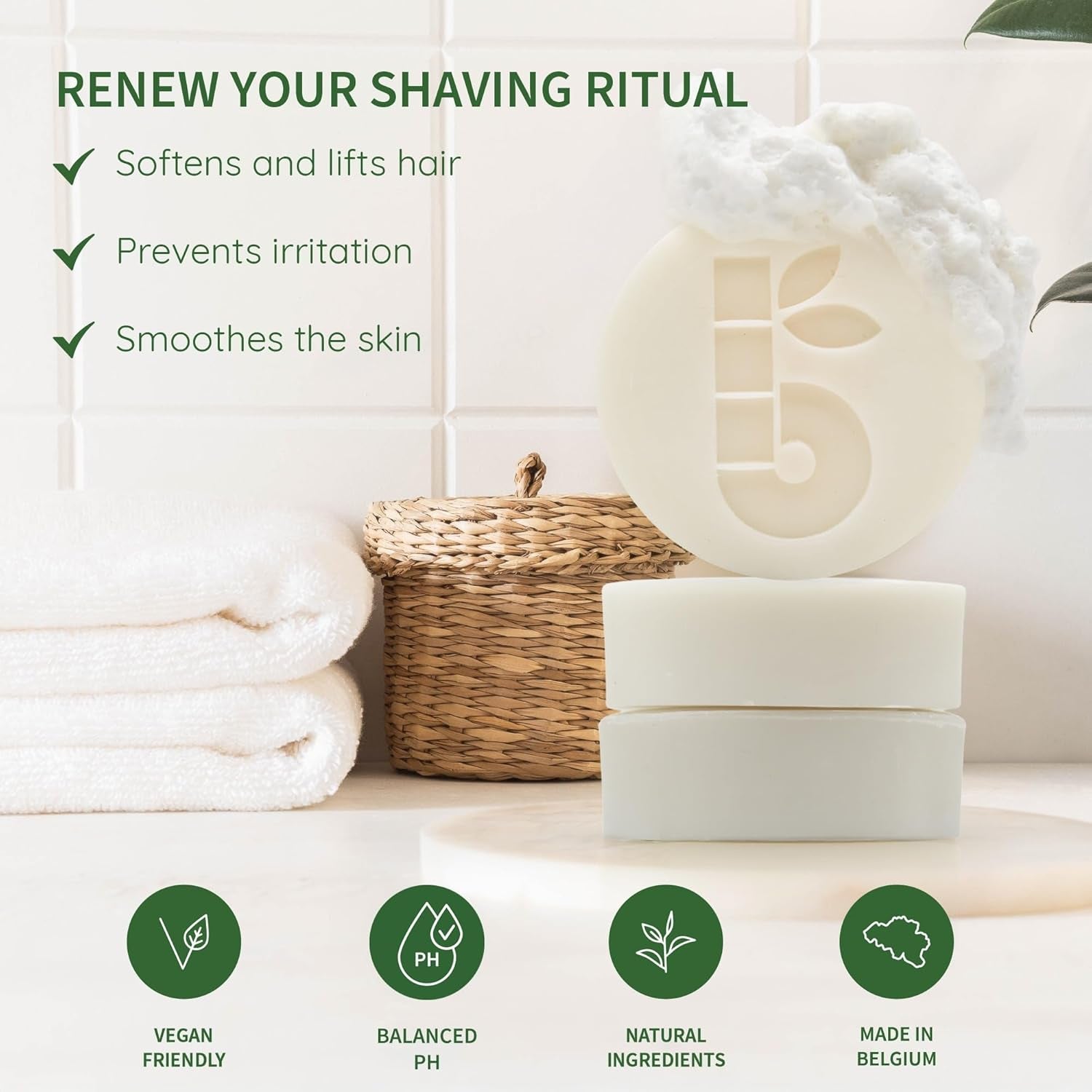 Organic Aloe Vera Shaving Bar for Sensitive Skin - Eco-Friendly, Vegan & Fragrance-Free 80G