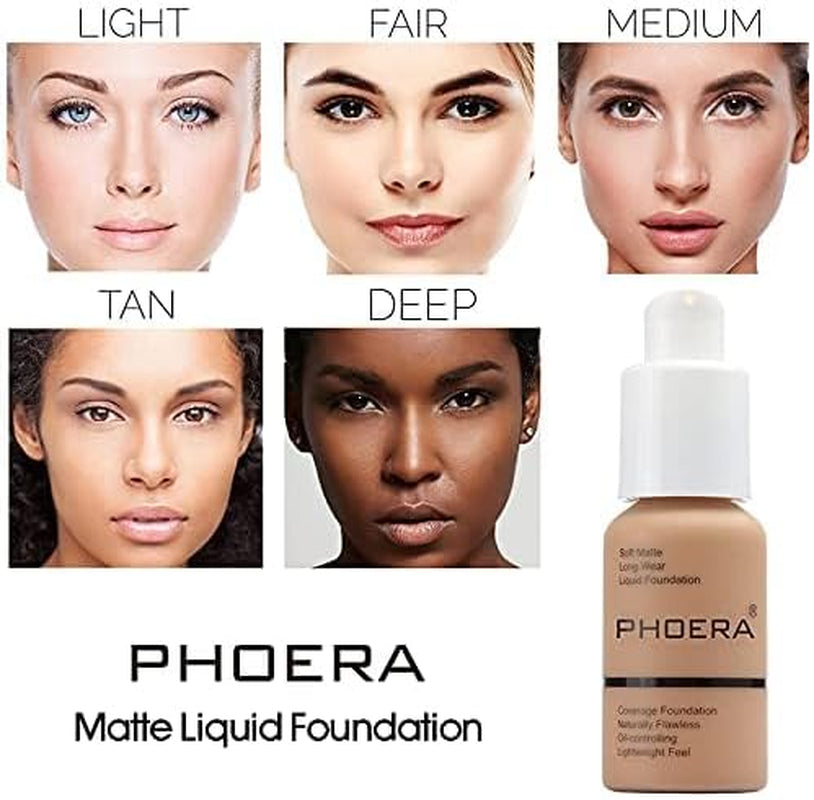 ® Phoera Foundation - Full Coverage Soft Matte Liquid Foundation & Concealer, 24HR Waterproof, Oil Control, Blendable 30ml (102 Nude)