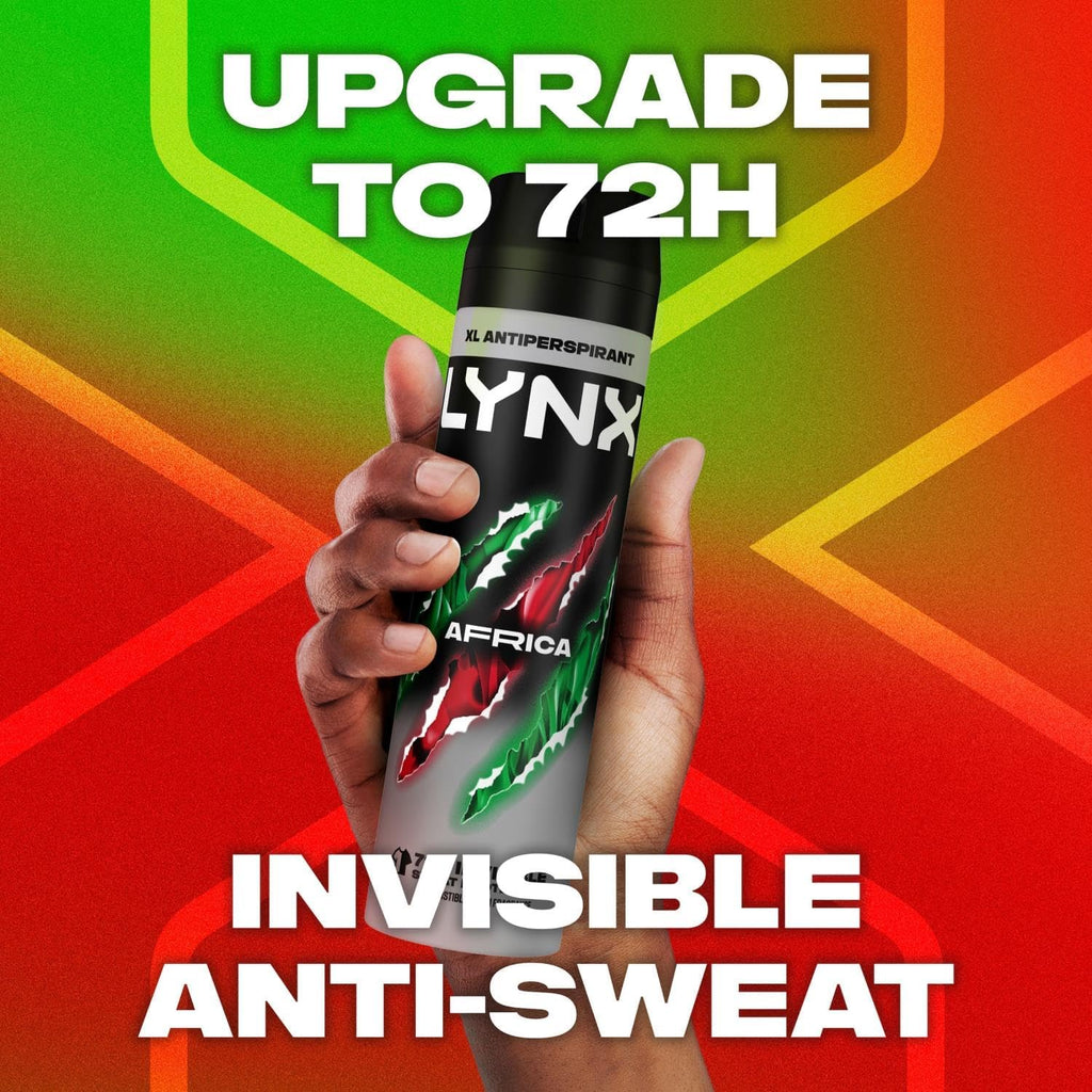 Lynx Africa 72-Hour Odour & Wetness Protection Anti-Perspirant Deodorant Spray - 200ml Pack of 3 for All-Day Freshness