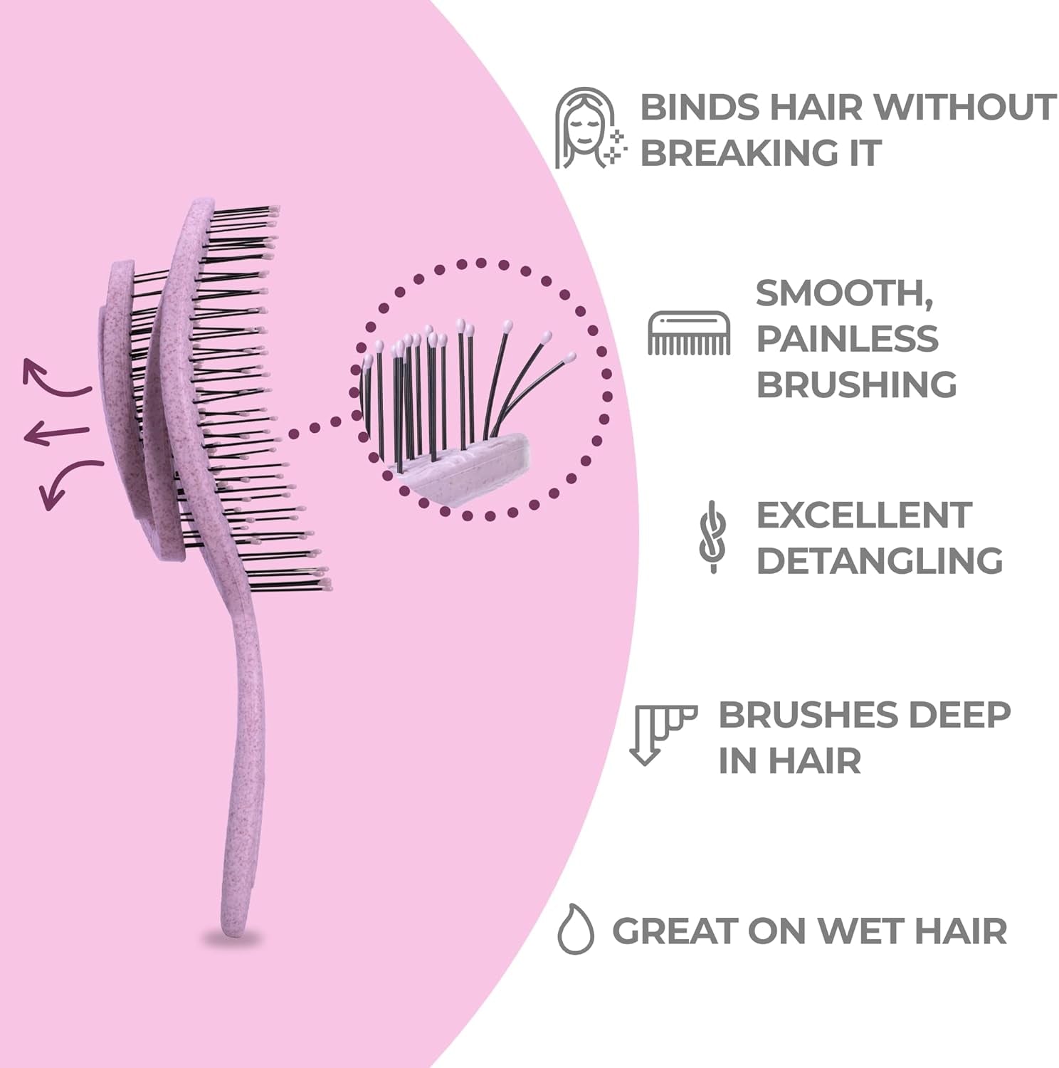 Spiral Detangling Hair Brush - Effortlessly Removes Tangles for All Hair Types - Lilac