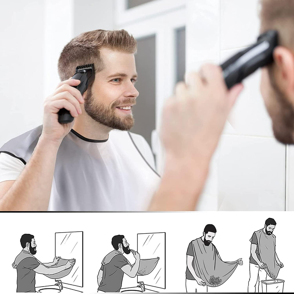 Beard Bib - Ultimate Hair Clippings Catcher & Grooming Cape with Non-Stick Cloth and Suction Cups - Perfect Gift for Men, Fathers, and Husbands