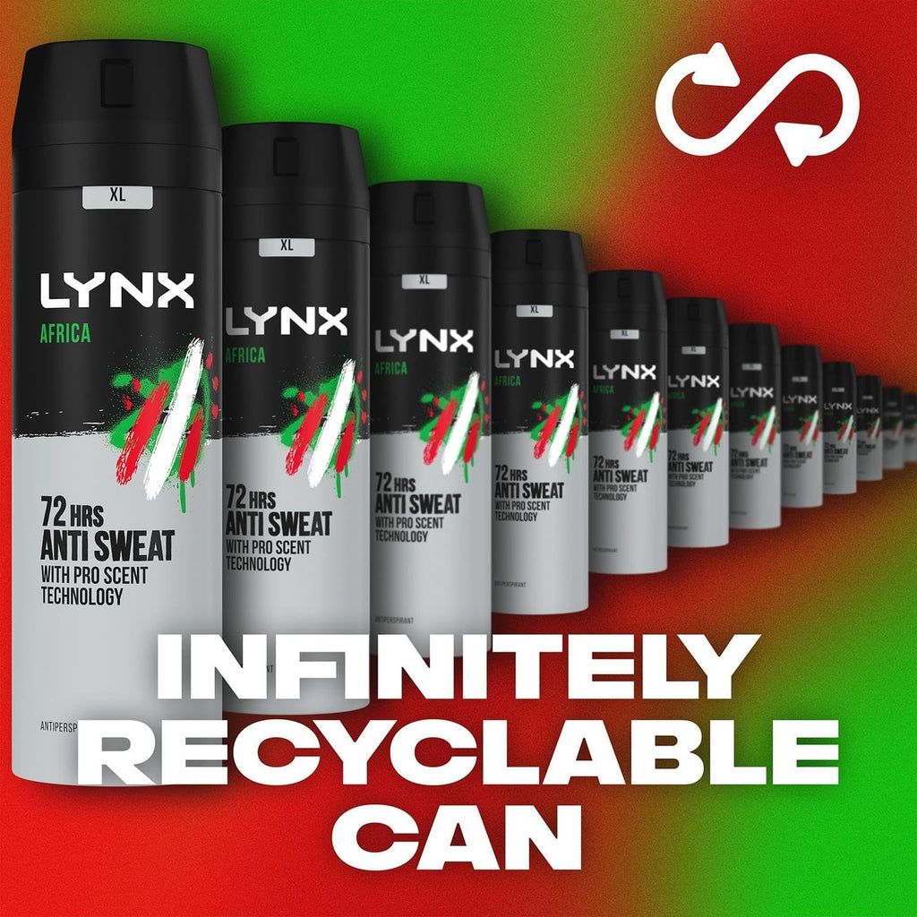 Lynx Africa 72-Hour Odour & Wetness Protection Anti-Perspirant Deodorant Spray - 200ml Pack of 3 for All-Day Freshness