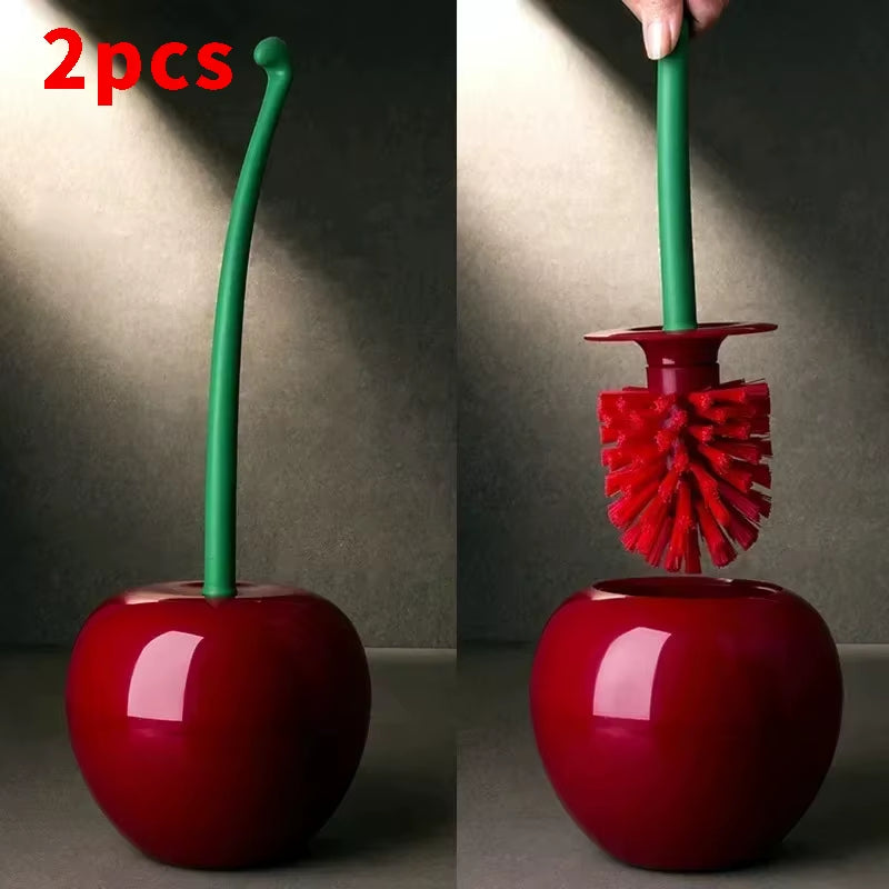 Two Toilet Brushes, Toilet Holders, Bathroom Accessories, Creative and Cute Cherry Shaped Toilet Brush Holder Set