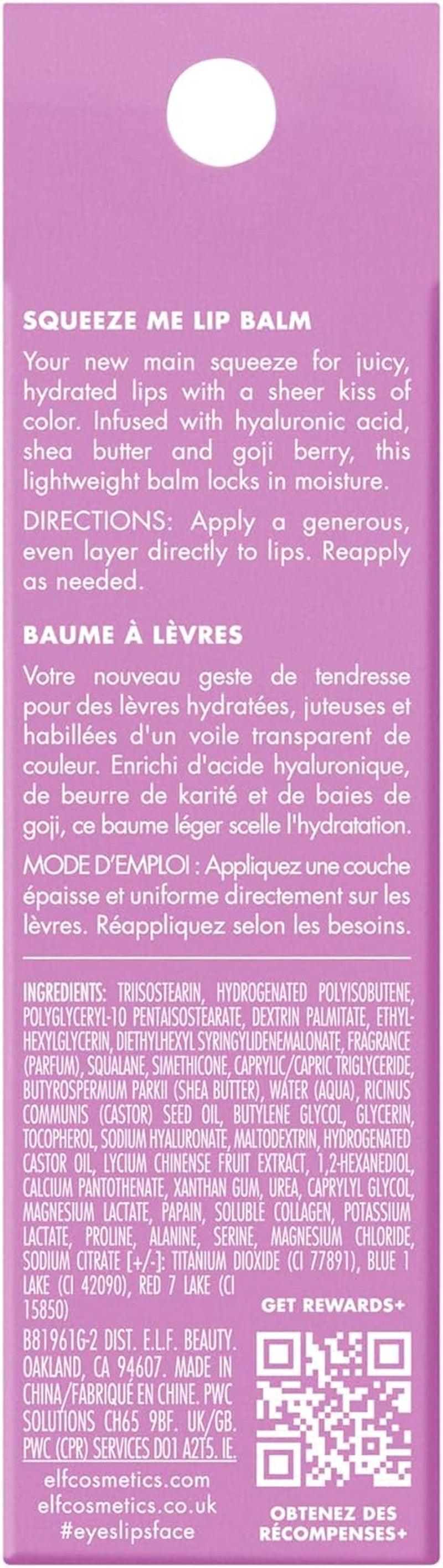 Squeeze Me Lip Balm - Hydrating Sheer Tint with Hyaluronic Acid, Vegan & Cruelty-Free, Grape Flavor