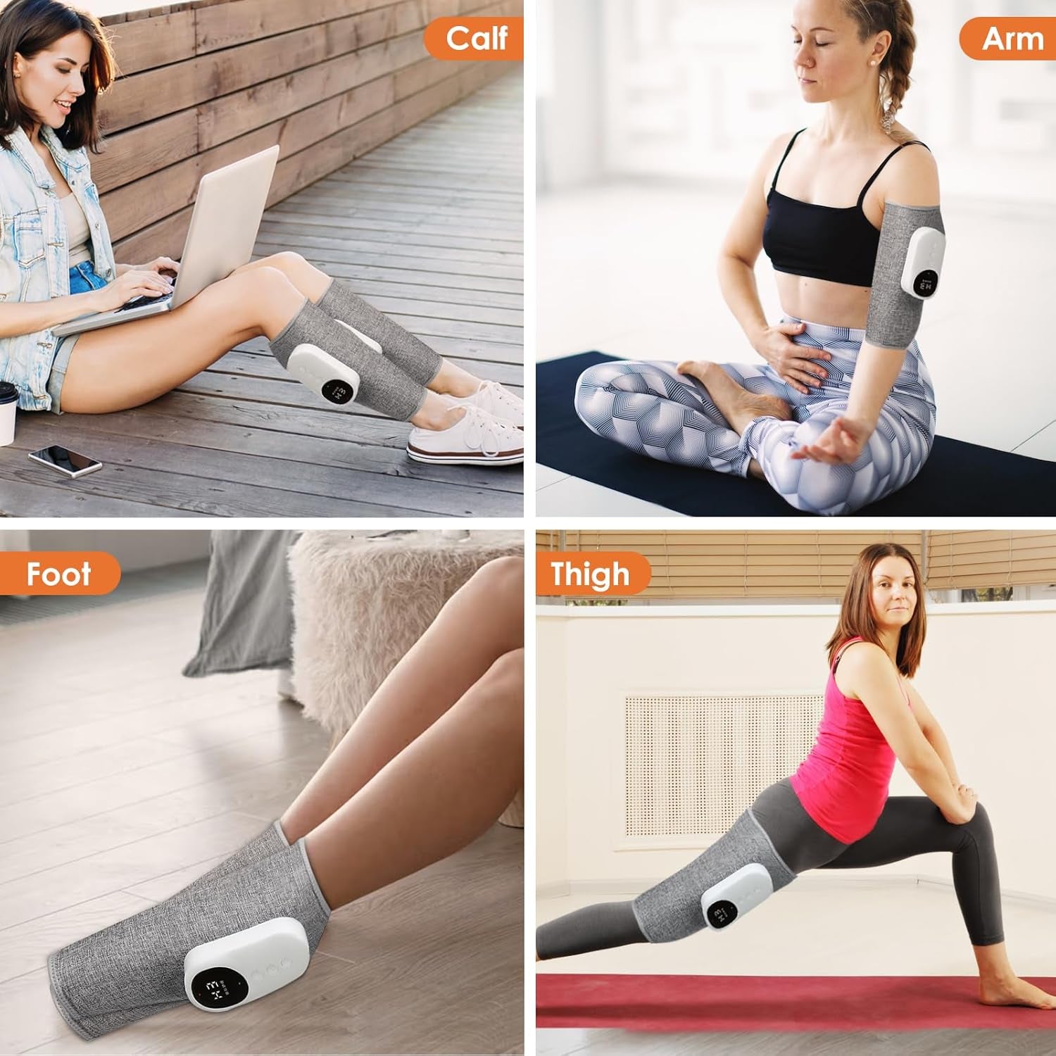 Premium Leg Massager for Calf Relief and Enhanced Circulation with Heat, Three Intensity Levels, Adjustable Fit, and Rechargeable Design - Gray