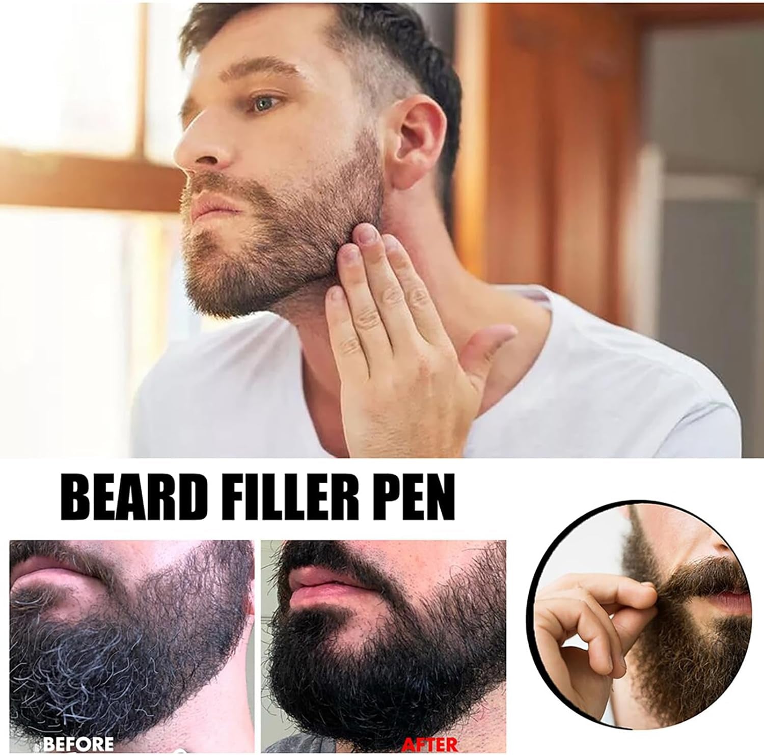 Black Beard Brush for Men - Waterproof Colouring Pencil for Natural Mustache Coverage and Styling - Long-Lasting Definition and Thickness Enhancer