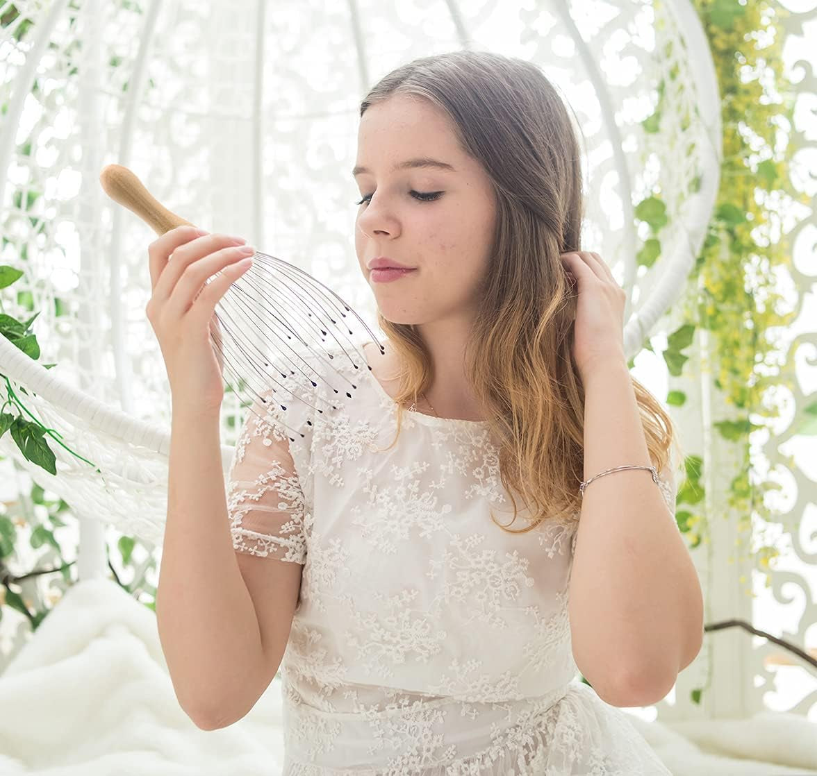 32 Fingers Head Massager, Head Scratcher Scalp Massager for Scalp Body Relaxing Wood Handle (1 Pack)