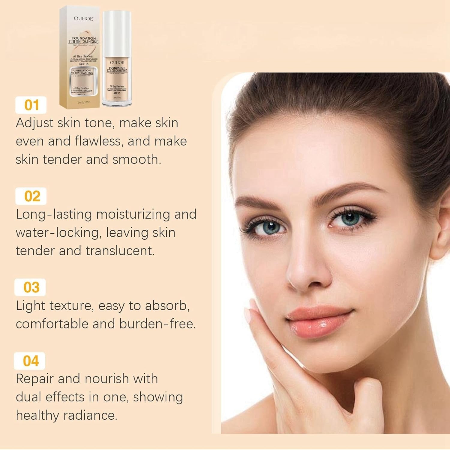 Transformative Colour Changing Foundation for Mature Skin - Full Coverage Liquid & Cream Makeup in Light