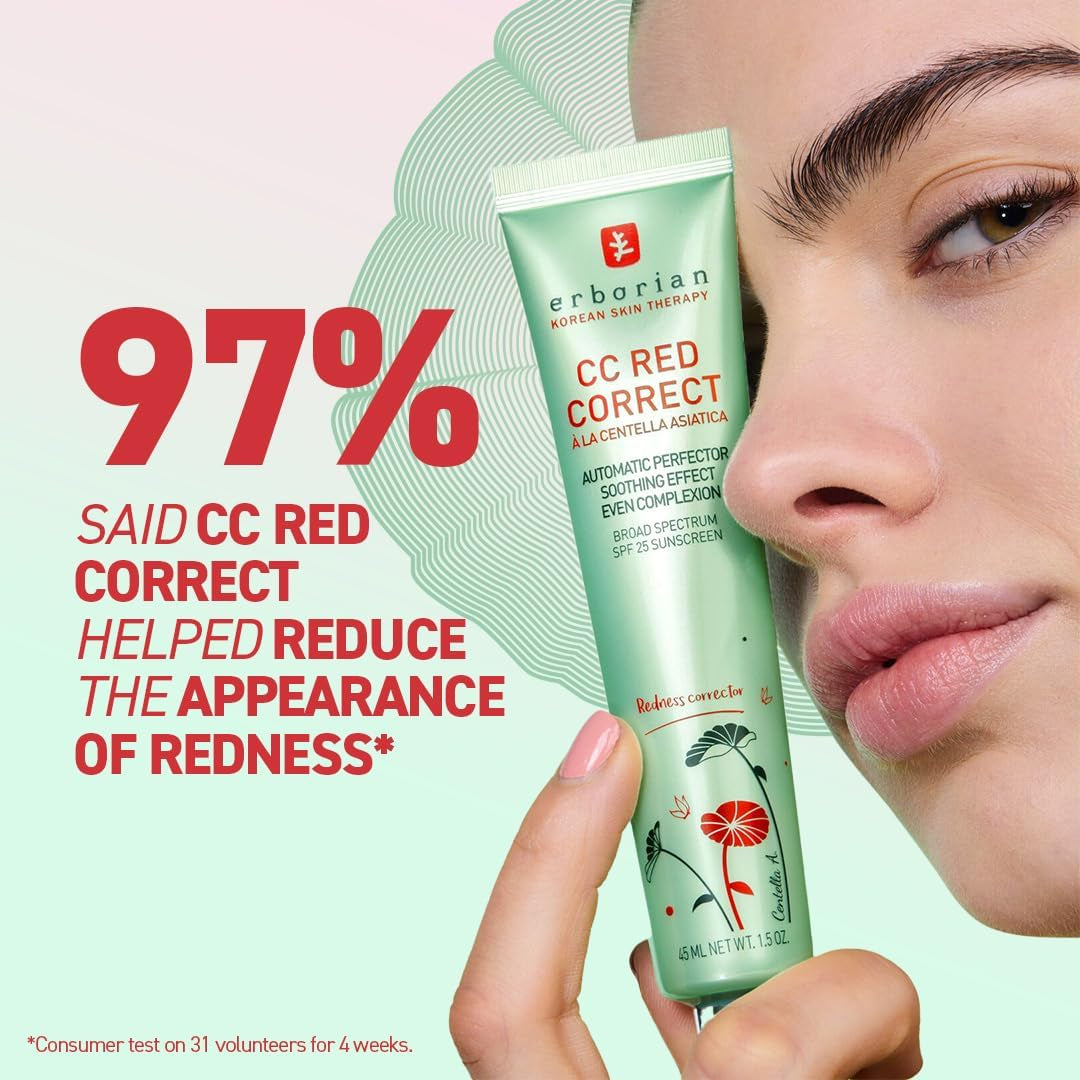 CC Red Correct with Centella Asiatica - Imperfection-Covering Complexion Perfector and Corrector - Cosmetic Care with Color Correction for Face with SPF 25