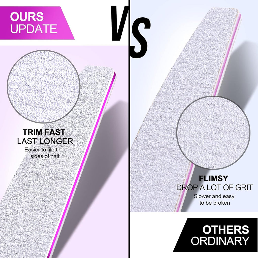 10-Piece Nail File Set - Versatile 5 Shapes for Acrylic & Gel Nails, 100/180 Grit Emery Boards & Buffers