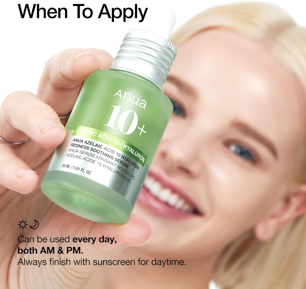 Azelaic Acid 10% & Hyaluronic Acid Redness Soothing Serum for Sensitive Skin - Vegan Korean Skincare (30ml)