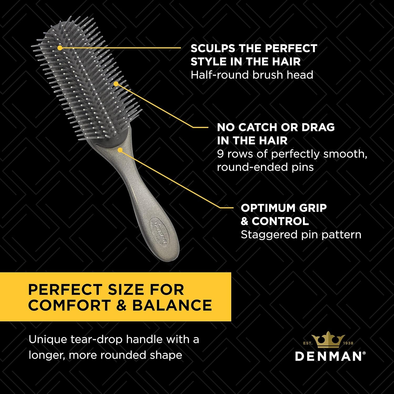 D4 Silver Curly Hair Brush - 9 Row Styling Brush for Smoothing, Defining Curls & Long Hair for All Genders